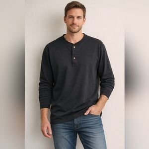 L.L. Bean Men's Black Henley Long Sleeve Shirt Mens XXL